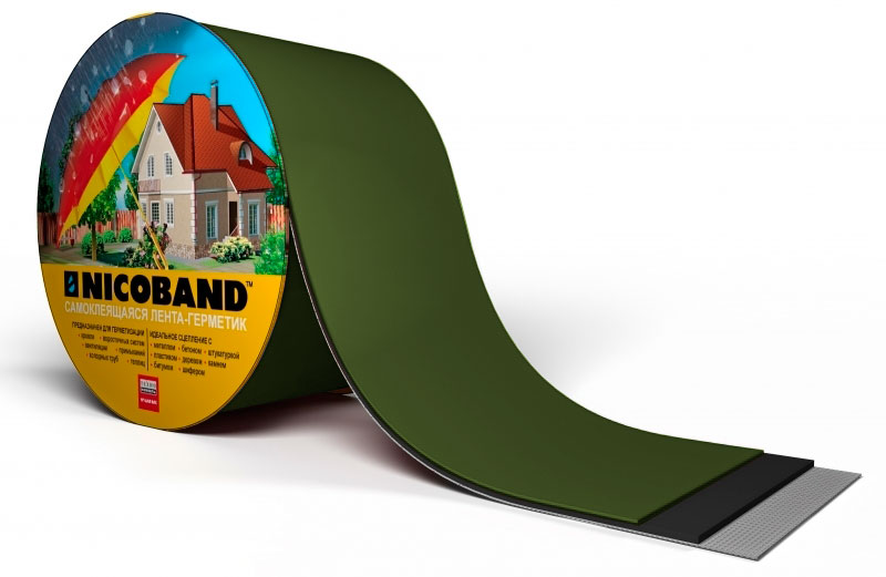 Лента герметизирующая Технониколь Nicoband самоклеящаяся 3мх5см, зеленая